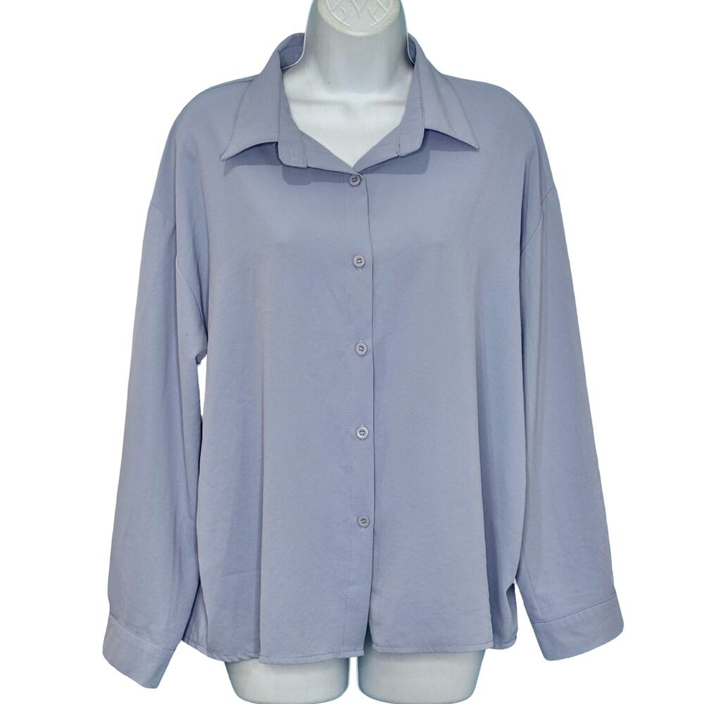 DAZY Periwinkle Blue Drop Shoulder Button Down Long Sleeve Shirt Blouse size L - Picture 2 of 7